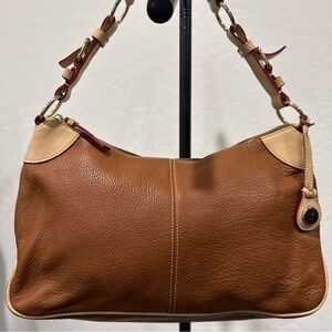 Vintage Dooney & Bourke All Weather Leather Classic Satchel In Tan Pebble